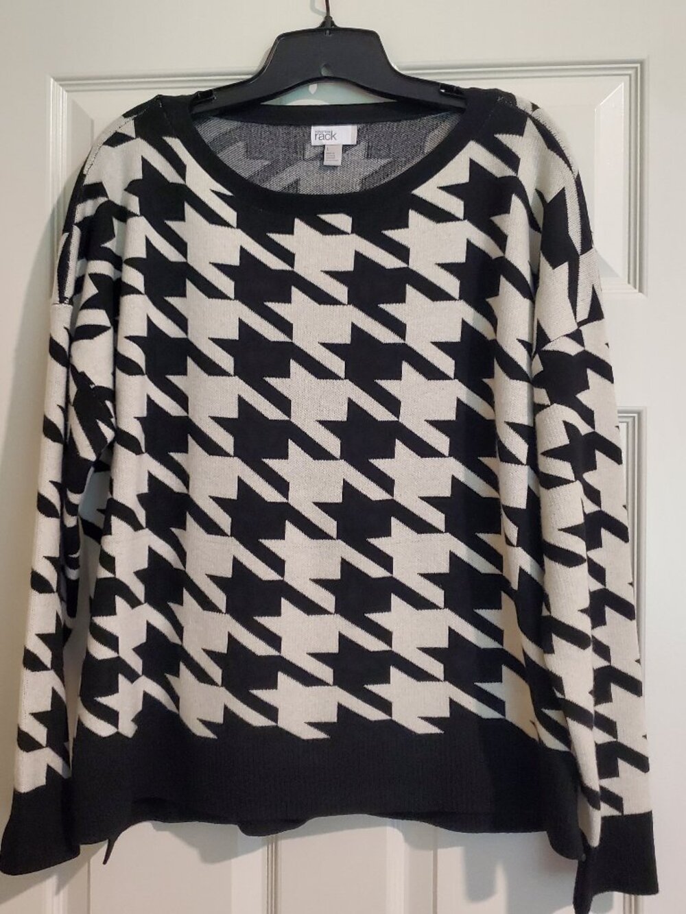 NORDSTROM Rack Houndstooth Check Ivory/Black Fall Sweater - Womens XL - NWOT